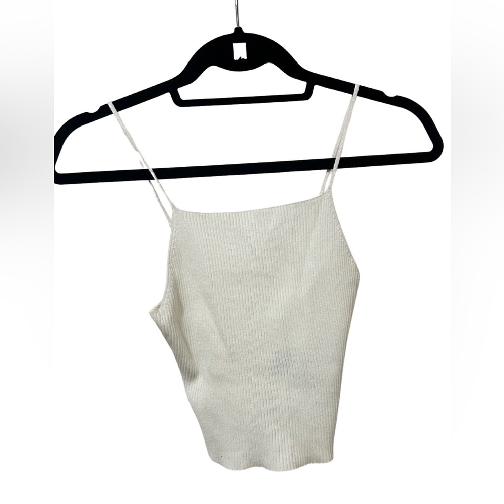 H&M Dainty Ribbed Knit Crop Tank | Cream | Size XS